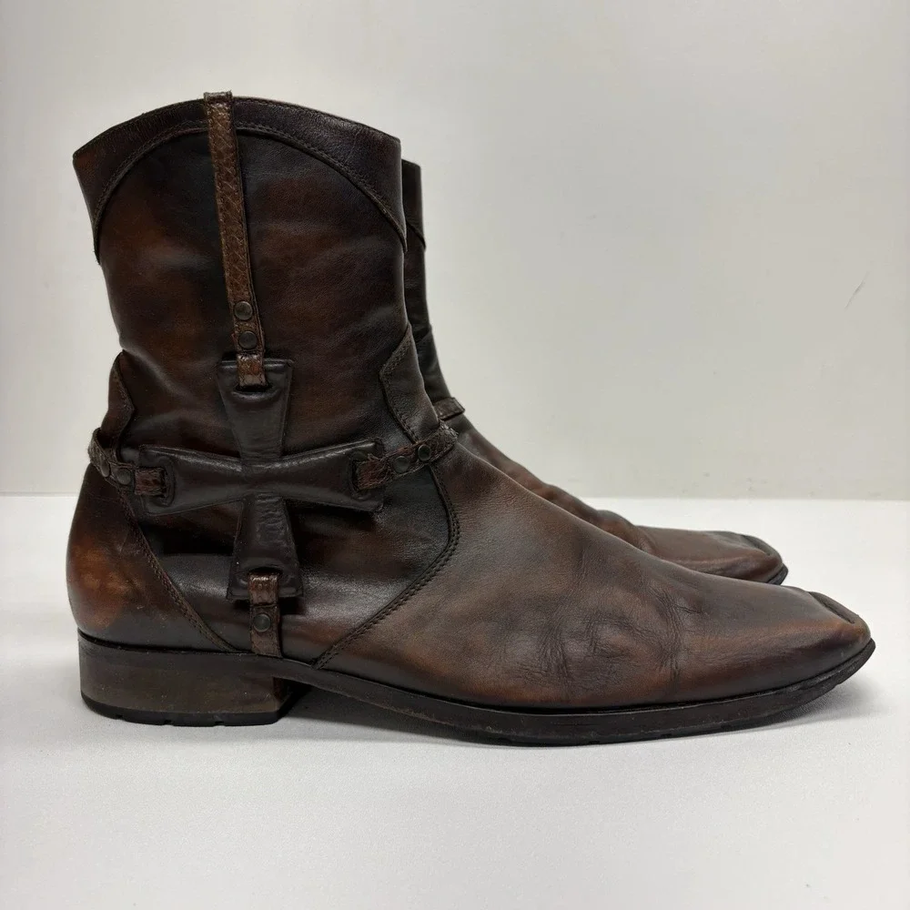 Mark Nason Corleone Brown Leather Harness Boots Square Toe Moto Men's Size 13
